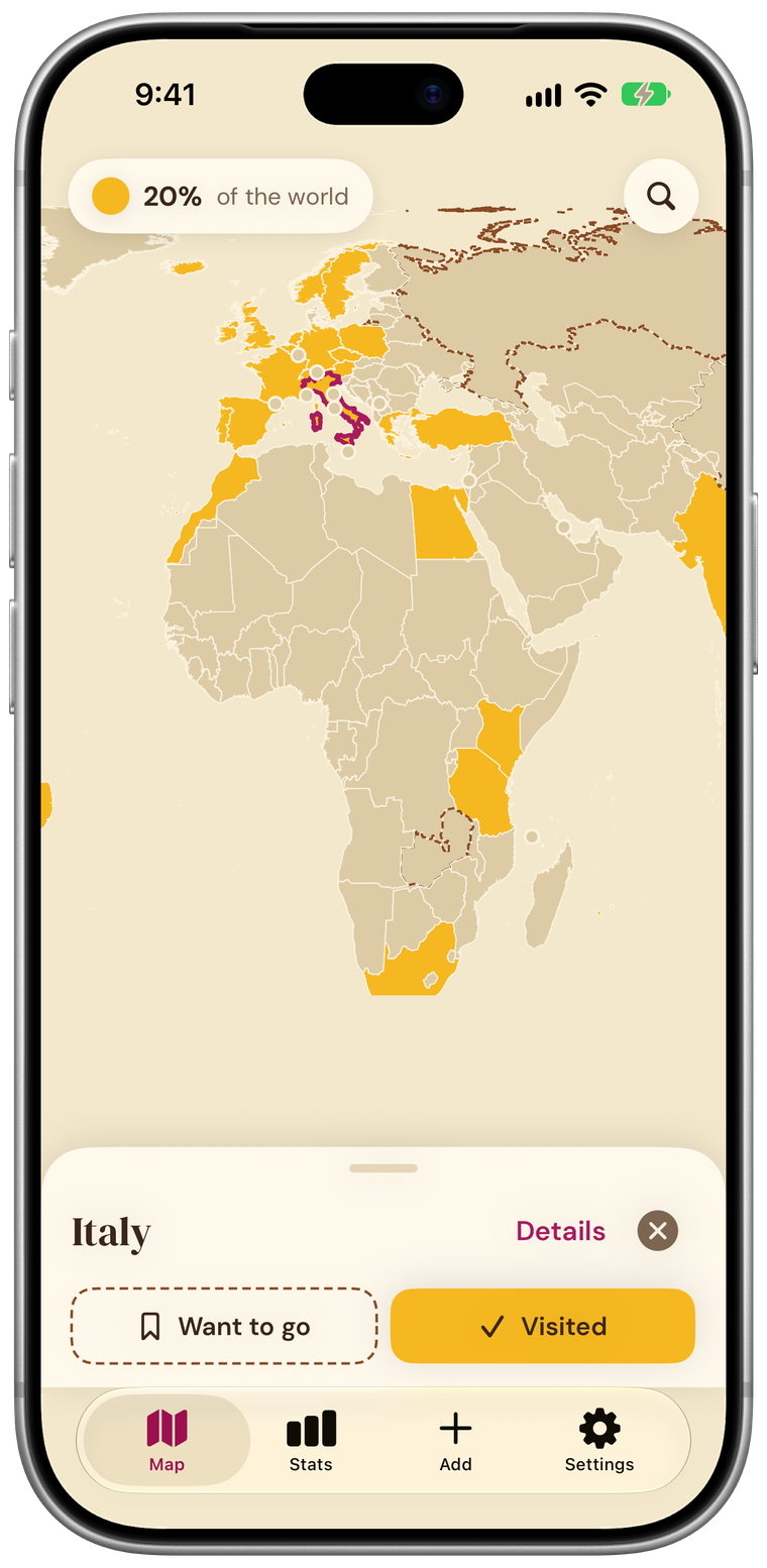Tap a country to mark it visited